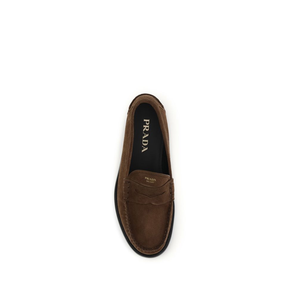 Prada Brown Suede Leather Slip On Loafers - Detail view