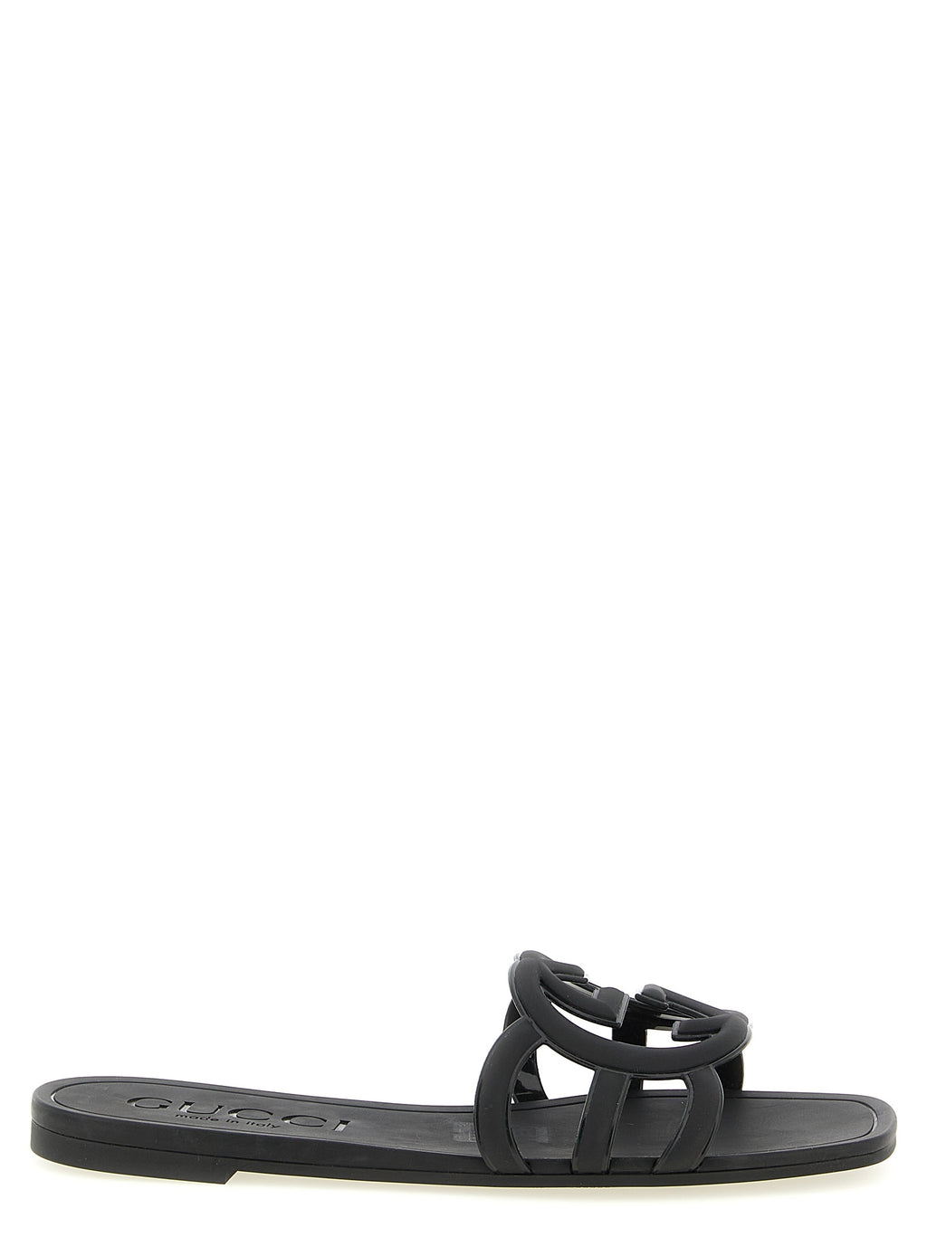 Gucci Black Rubber Slides - Front view