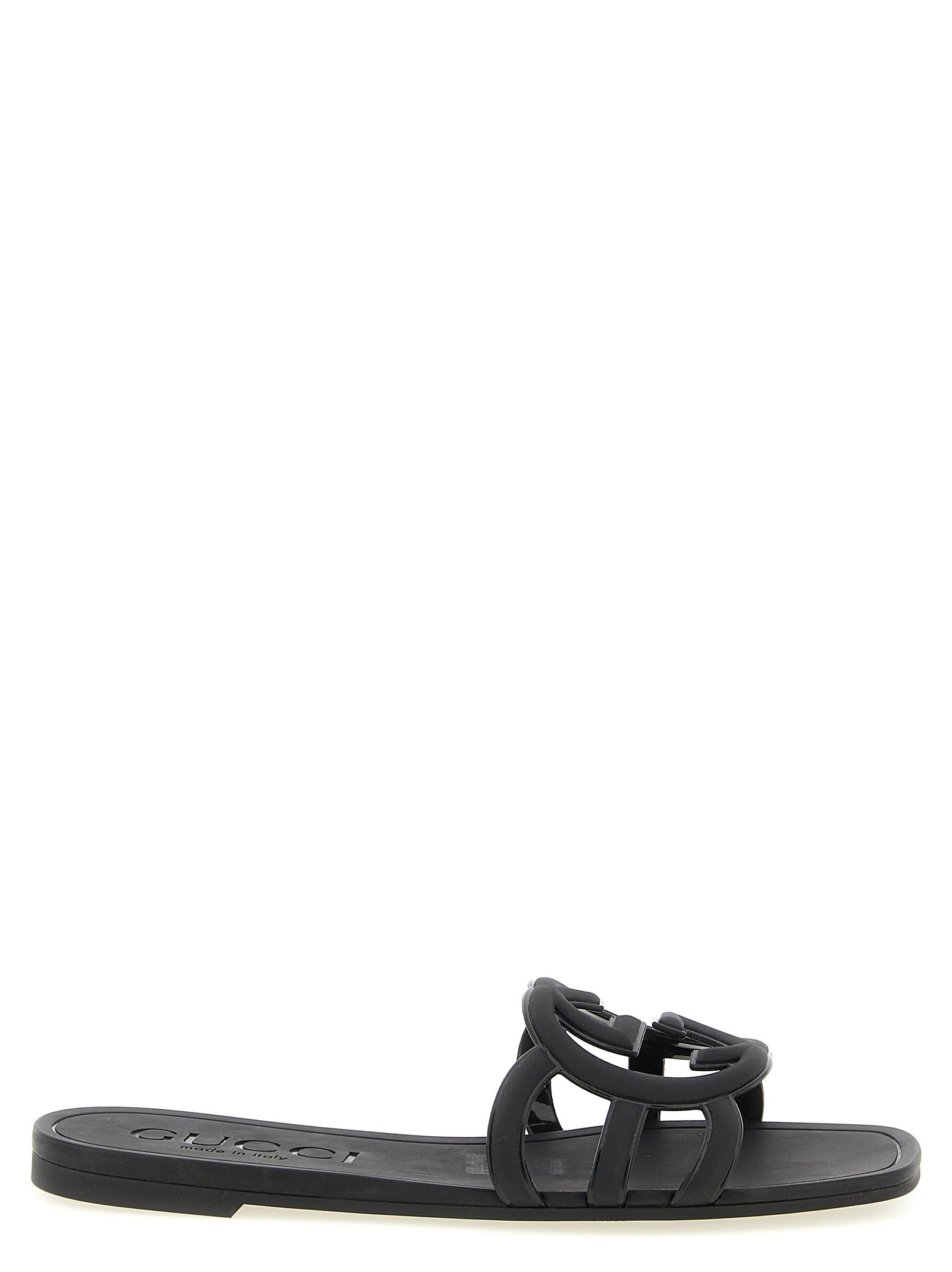Gucci Black Rubber Slides - Front view