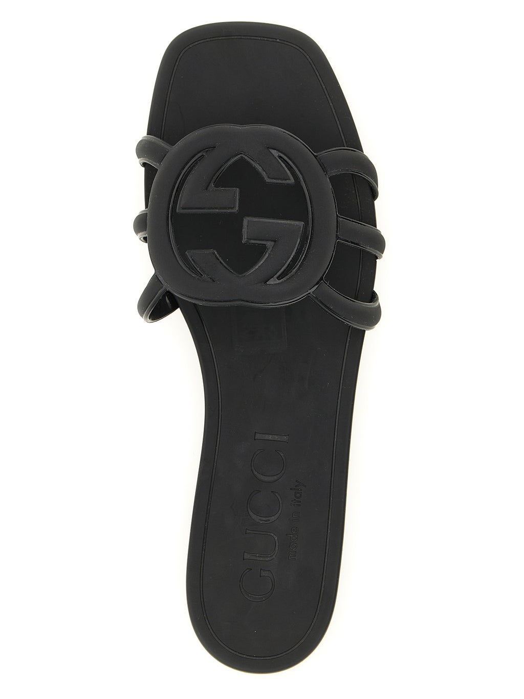 Gucci Black Rubber Slides - Detail view