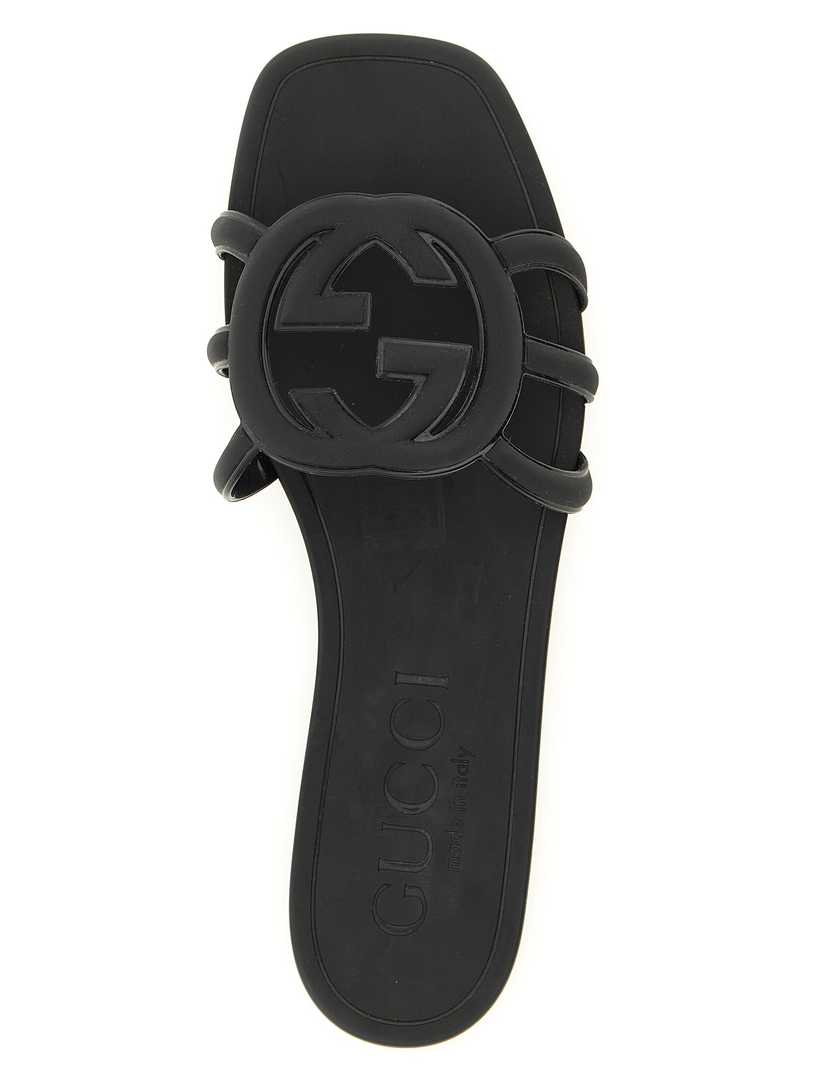 Gucci Black Rubber Slides - Detail view