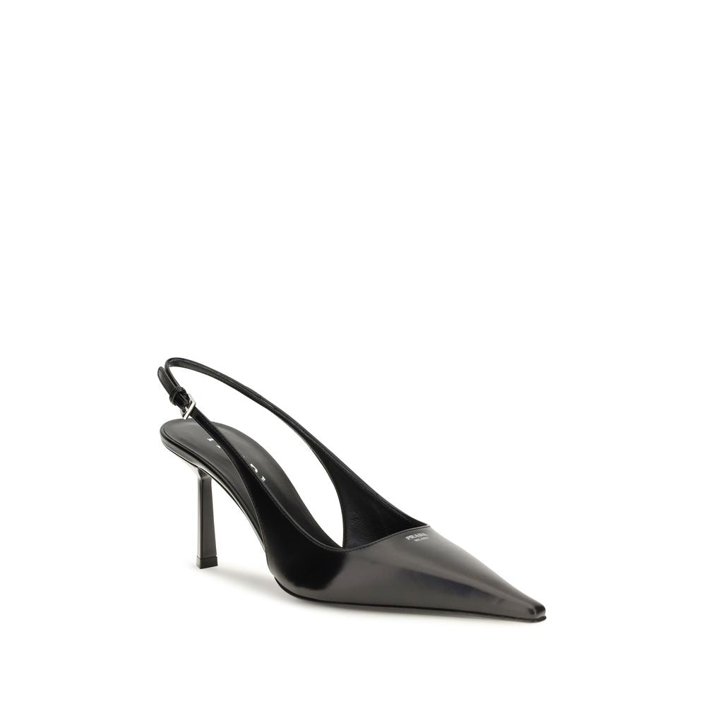Prada Black Calf Leather High Heel Pumps - Side view