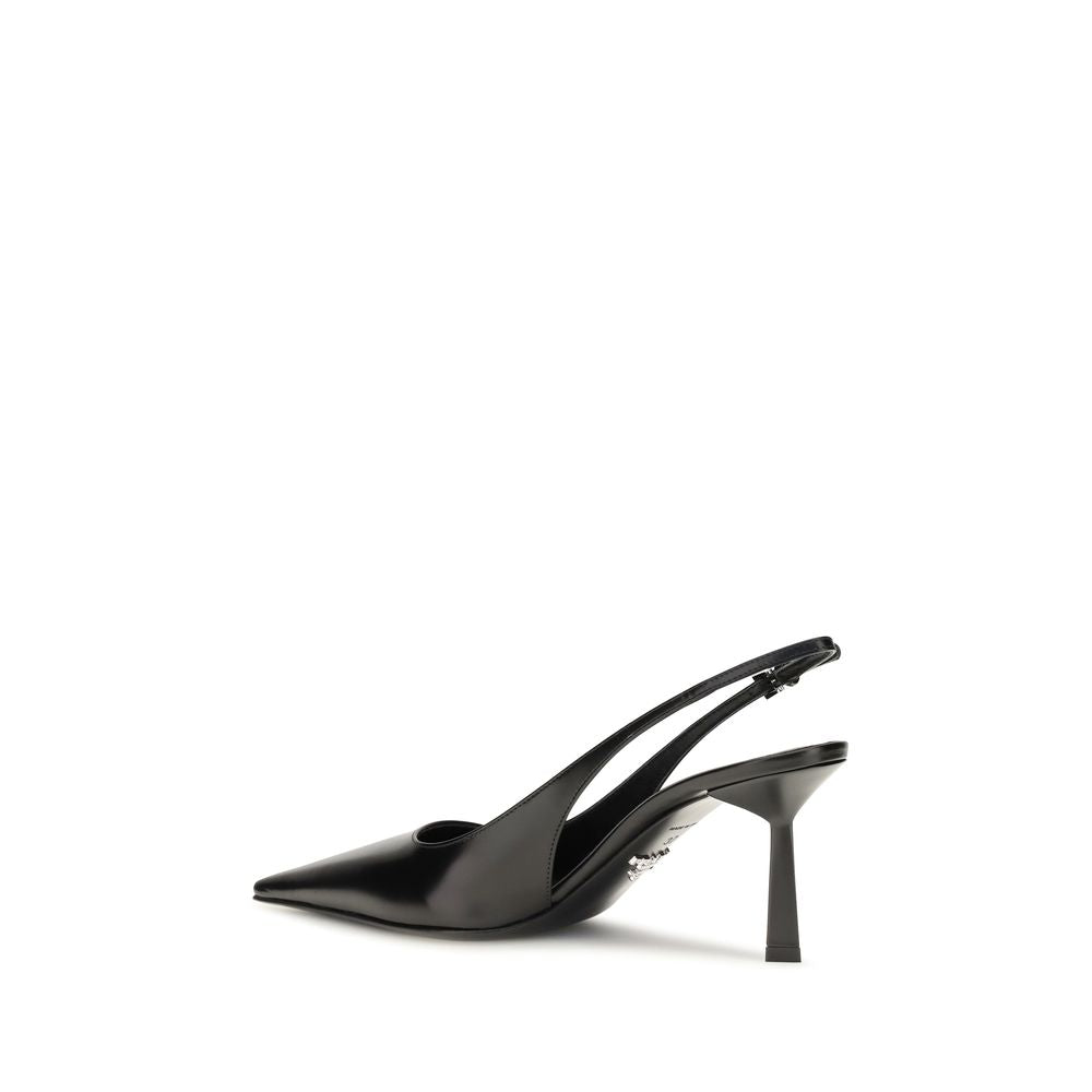 Prada Black Calf Leather High Heel Pumps - Back view