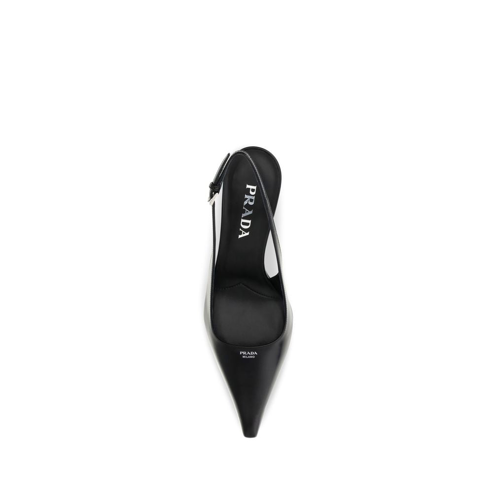 Prada Black Calf Leather High Heel Pumps - Detail view