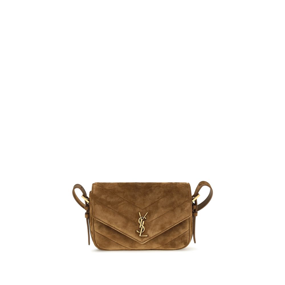 Saint Laurent Brown Suede Leather Shoulder Bag - Front view