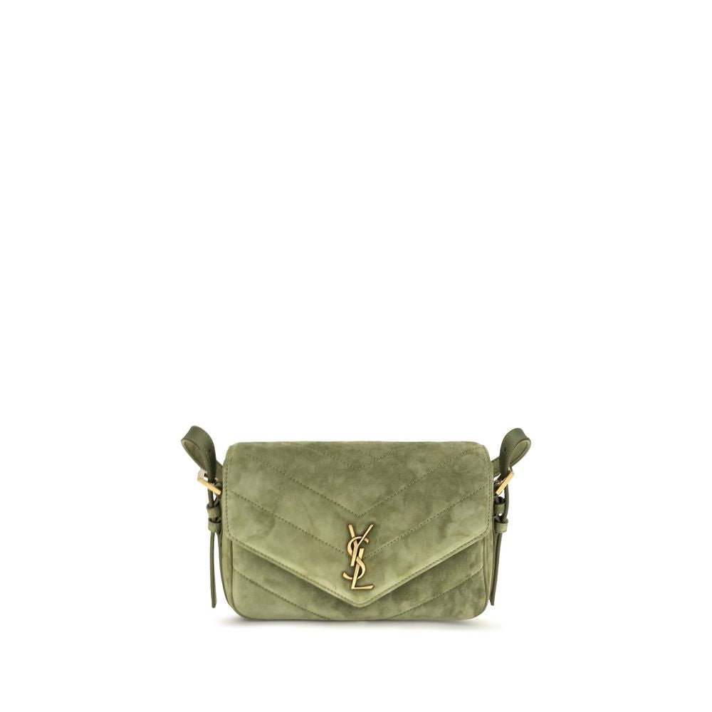 Saint Laurent Bicolor Suede Leather Shoulder Bag - Front view