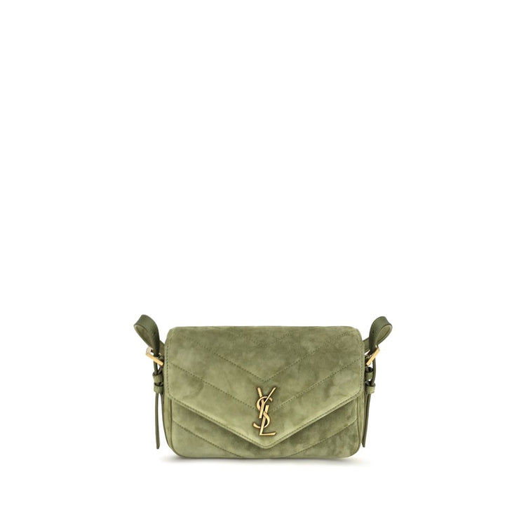 Saint Laurent Bicolor Suede Leather Shoulder Bag - Front view
