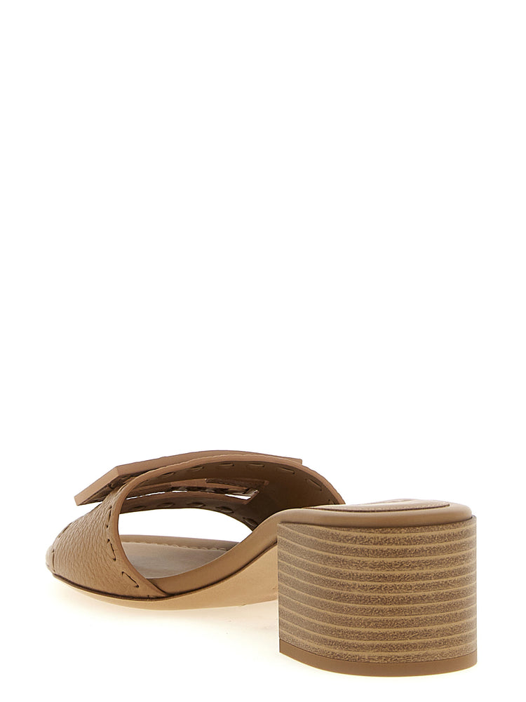 Fendi Beige Calfskin Flat Sandals - Back view
