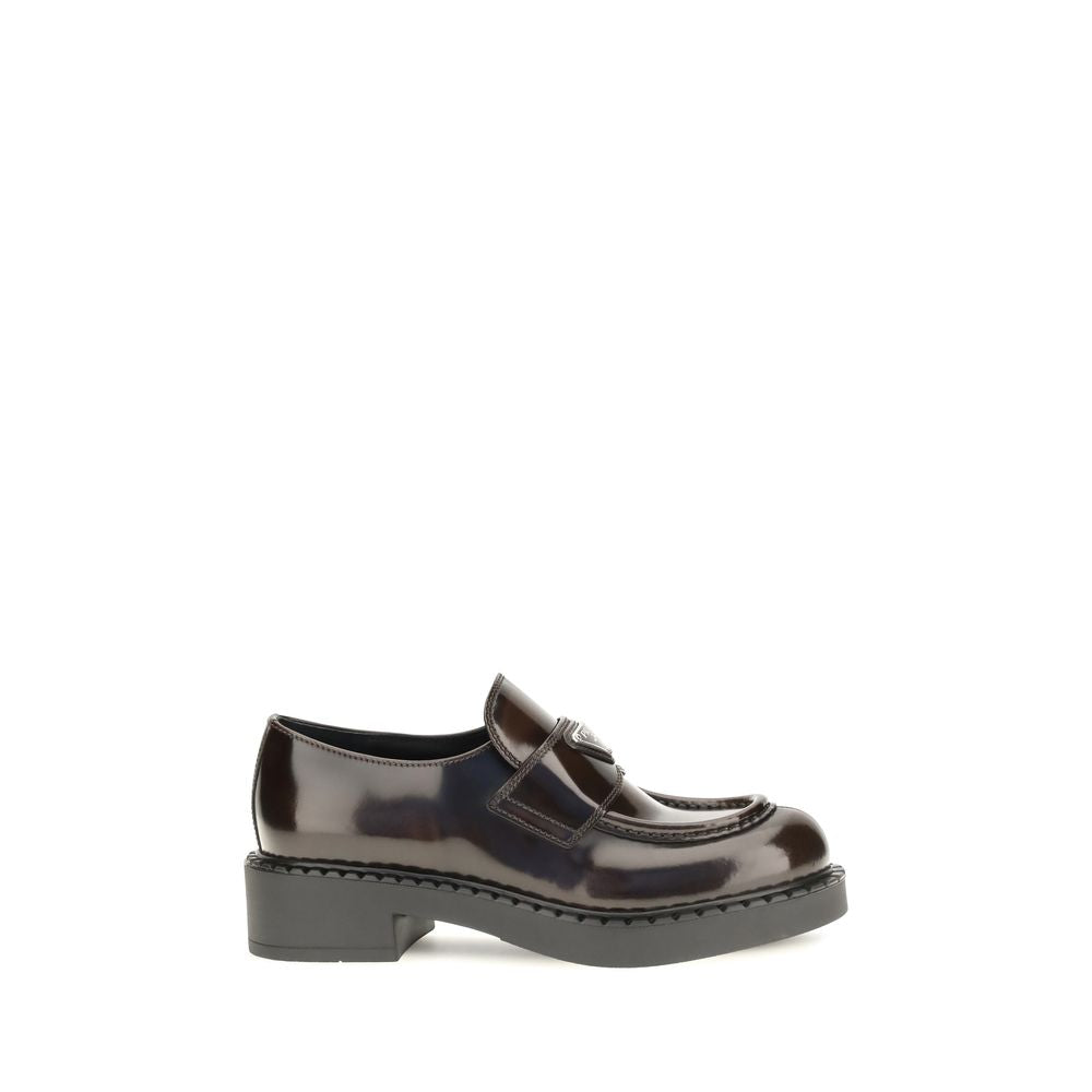 Prada Brown Calf Leather Bos Taurus Slip-On Loafers - Front view