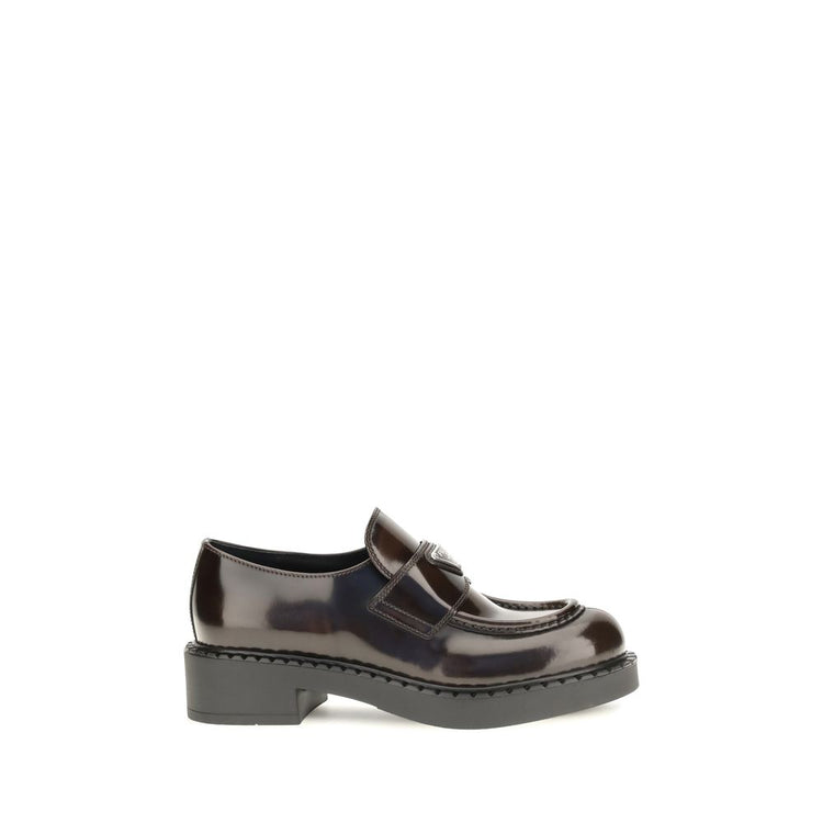 Prada Brown Calf Leather Bos Taurus Slip-On Loafers - Front view