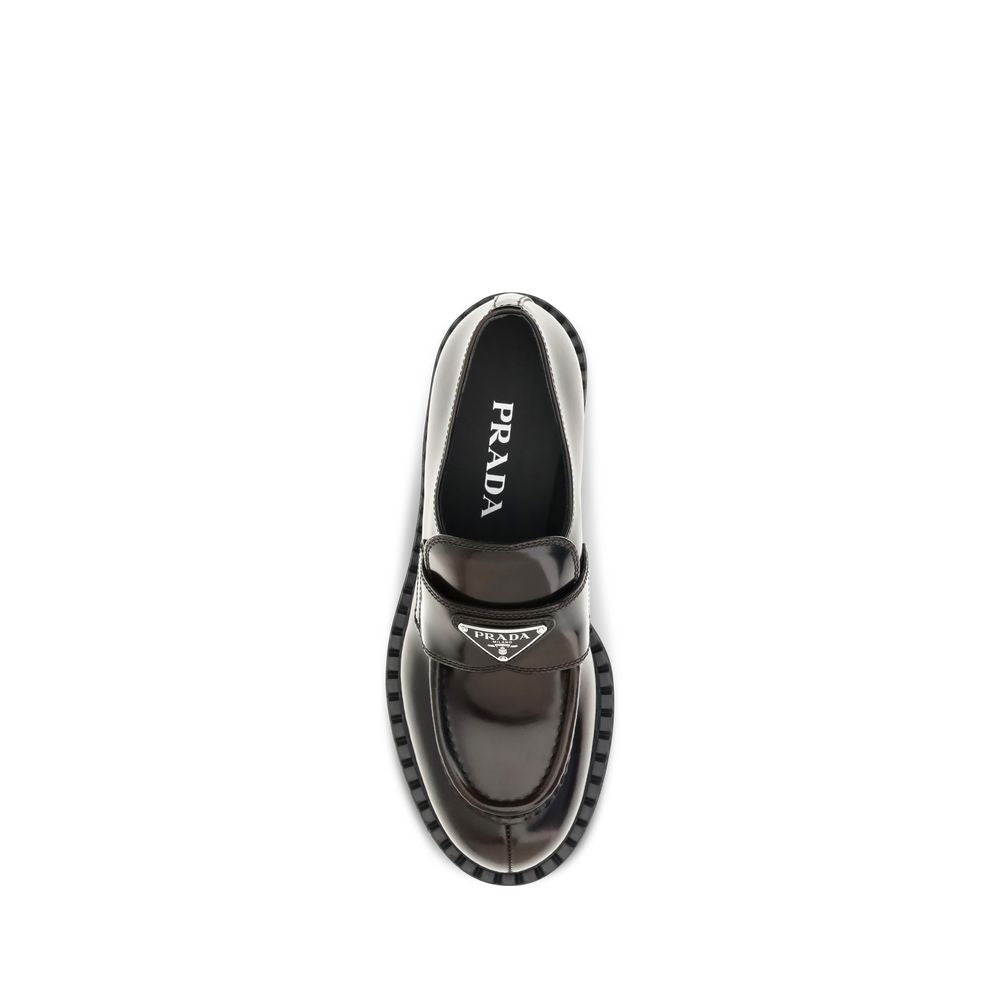 Prada Brown Calf Leather Bos Taurus Slip-On Loafers - Detail view