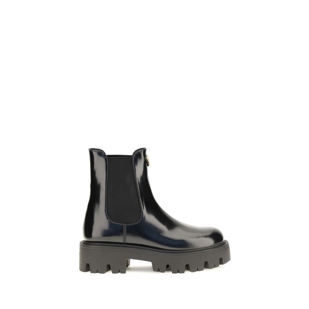 Prada Black Calf Leather Bos Taurus Chelsea Boots - Front view