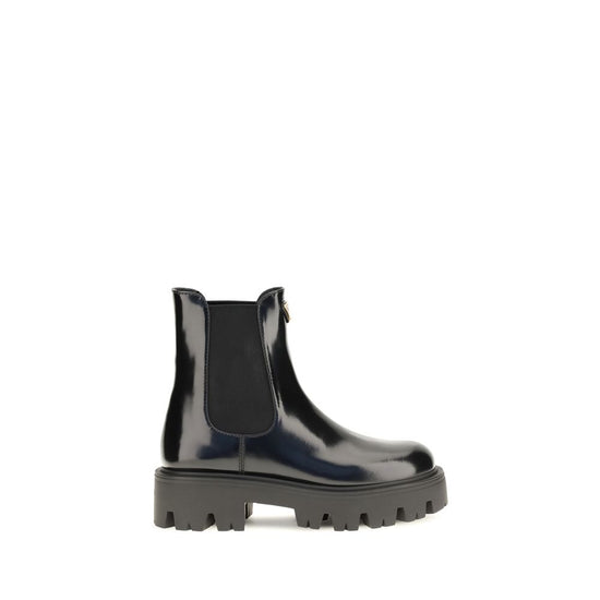 Prada Black Calf Leather Bos Taurus Chelsea Boots - Front view