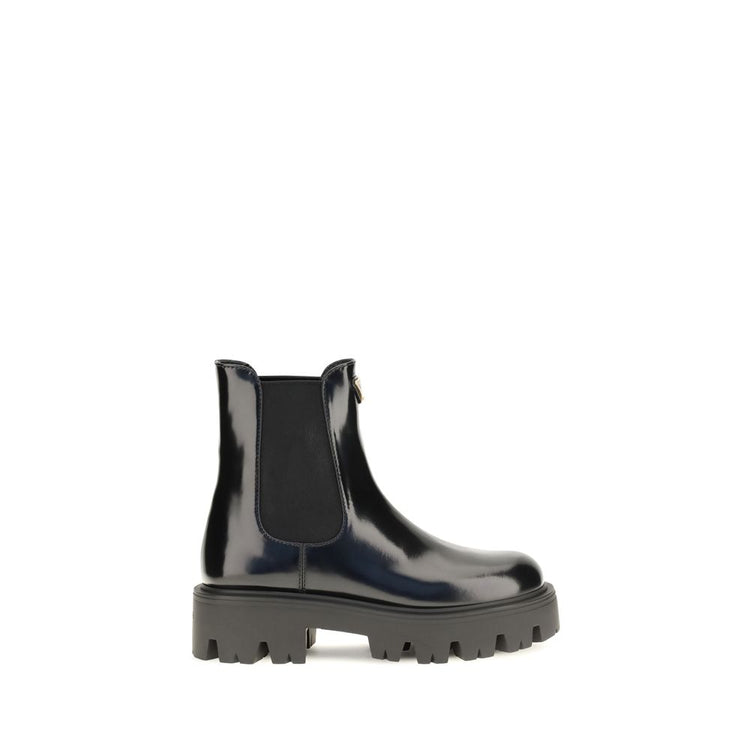 Prada Black Calf Leather Bos Taurus Chelsea Boots - Front view