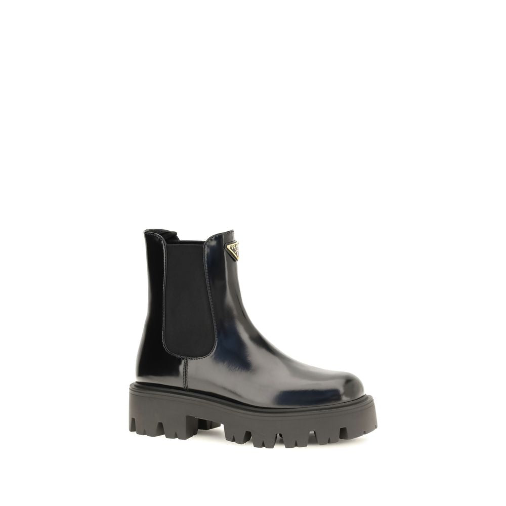 Prada Black Calf Leather Bos Taurus Chelsea Boots - Side view