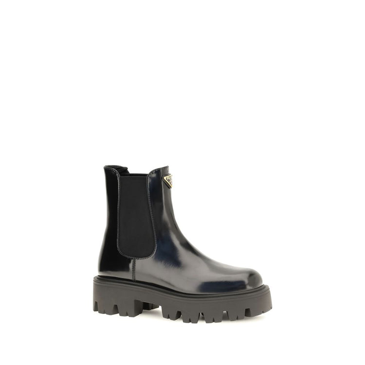 Prada Black Calf Leather Bos Taurus Chelsea Boots - Side view