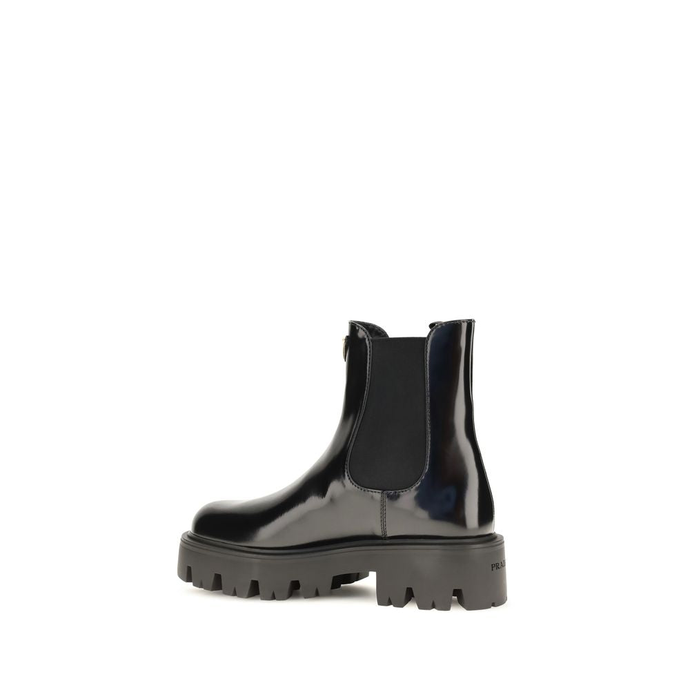Prada Black Calf Leather Bos Taurus Chelsea Boots - Back view