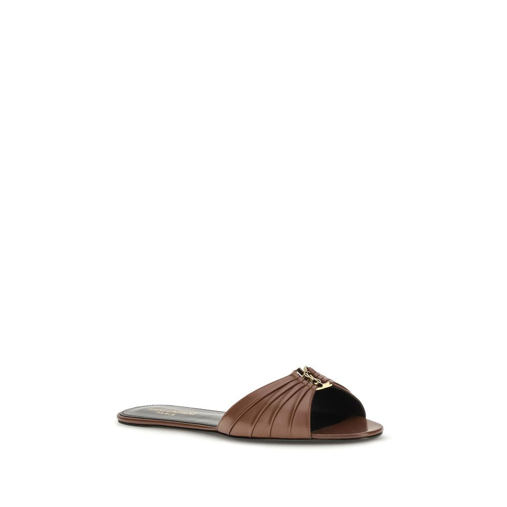 Saint Laurent Brown Calf Leather Bos Taurus Mules - Side view