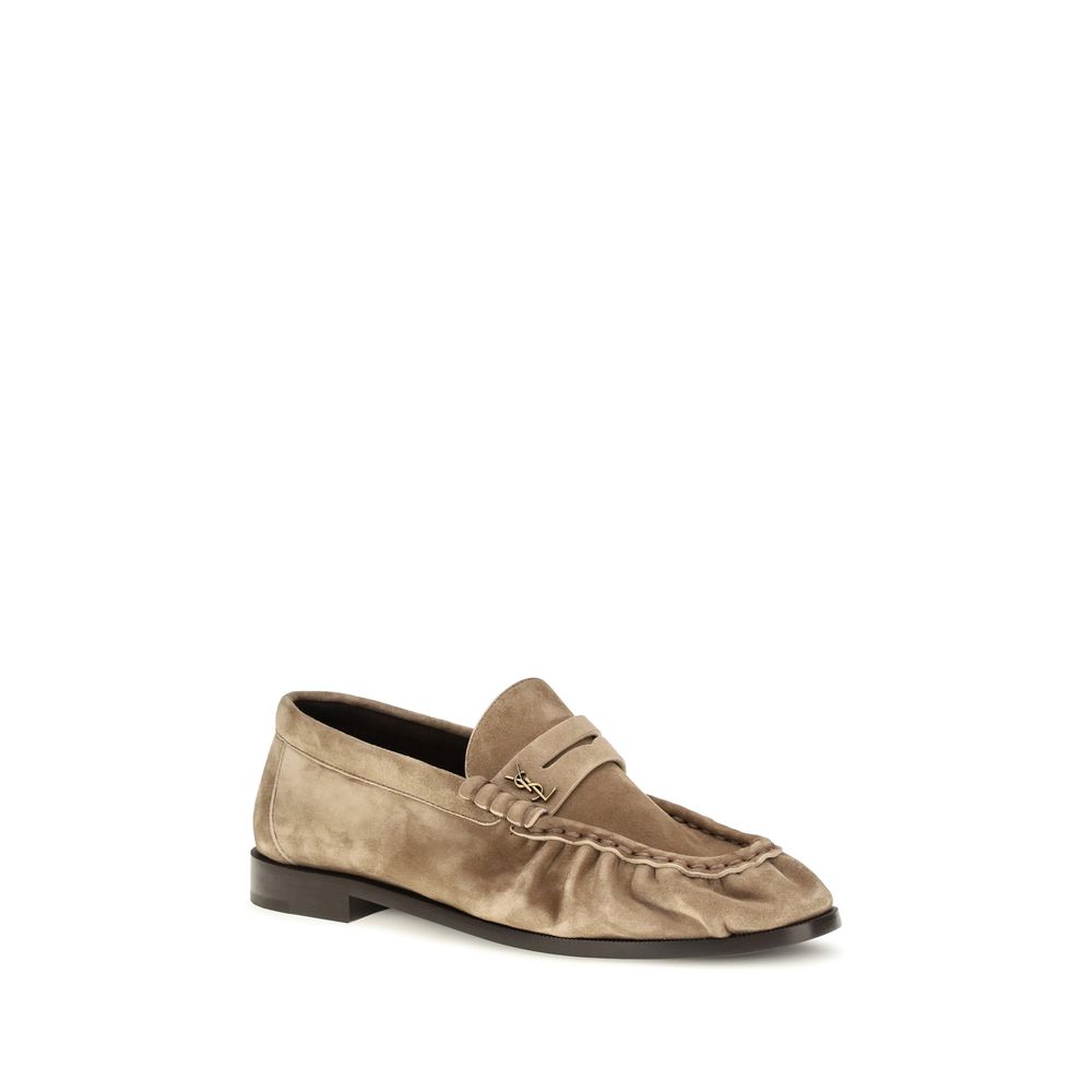 Saint Laurent Beige Calf Leather Bos Taurus Slip-On Loafers - Side view