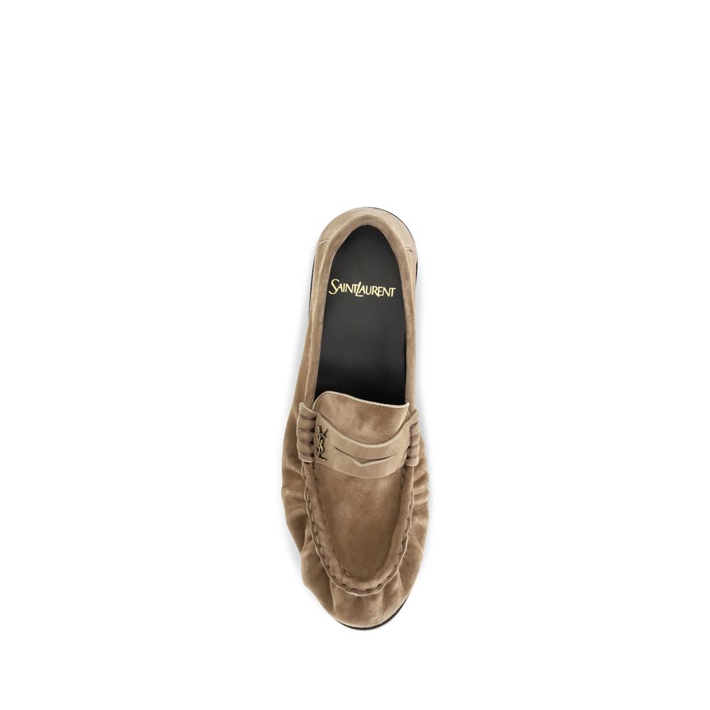 Saint Laurent Beige Calf Leather Bos Taurus Slip-On Loafers - Detail view