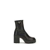 Prada Black Calf Leather Bos Taurus Ankle Boots - Front view