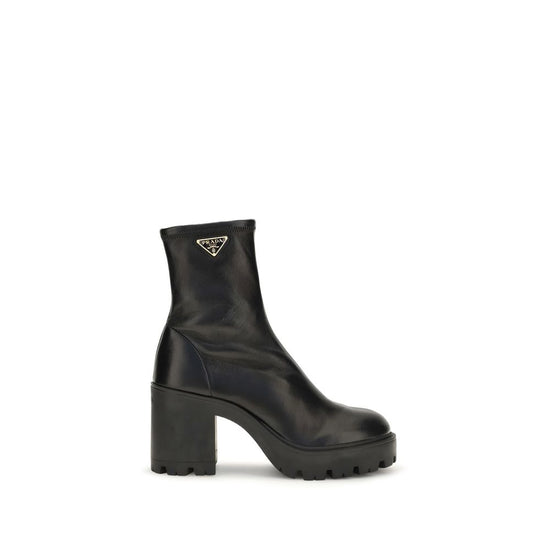 Prada Black Calf Leather Bos Taurus Ankle Boots - Front view