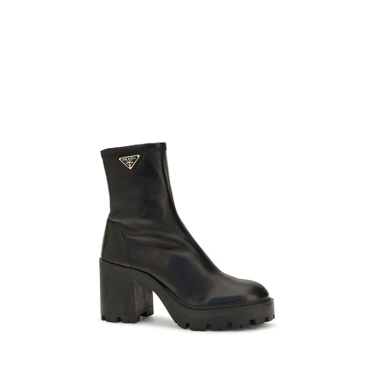 Prada Black Calf Leather Bos Taurus Ankle Boots - Side view