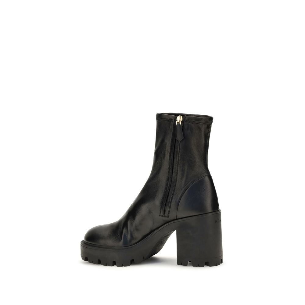 Prada Black Calf Leather Bos Taurus Ankle Boots - Back view