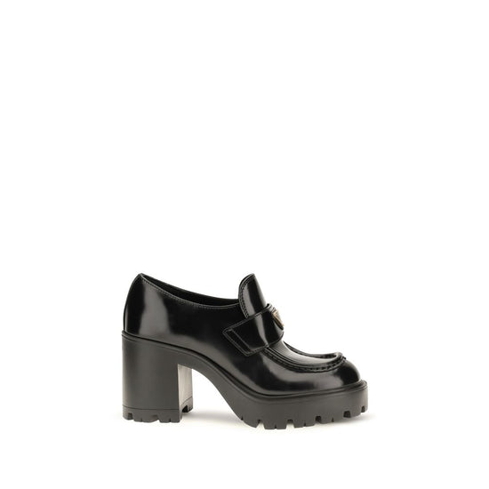 Prada Black Calf Leather Bos Taurus Platform Loafers - Front view