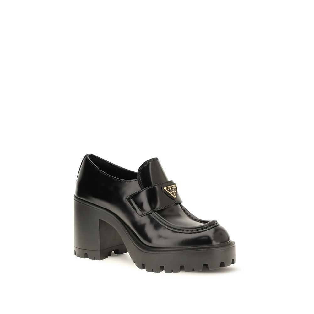 Prada Black Calf Leather Bos Taurus Platform Loafers - Side view