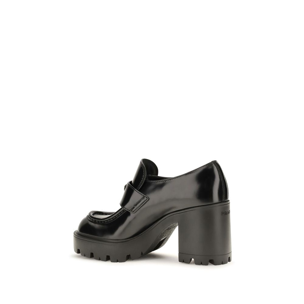 Prada Black Calf Leather Bos Taurus Platform Loafers - Back view