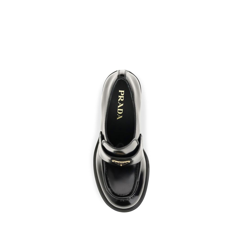Prada Black Calf Leather Bos Taurus Platform Loafers - Detail view