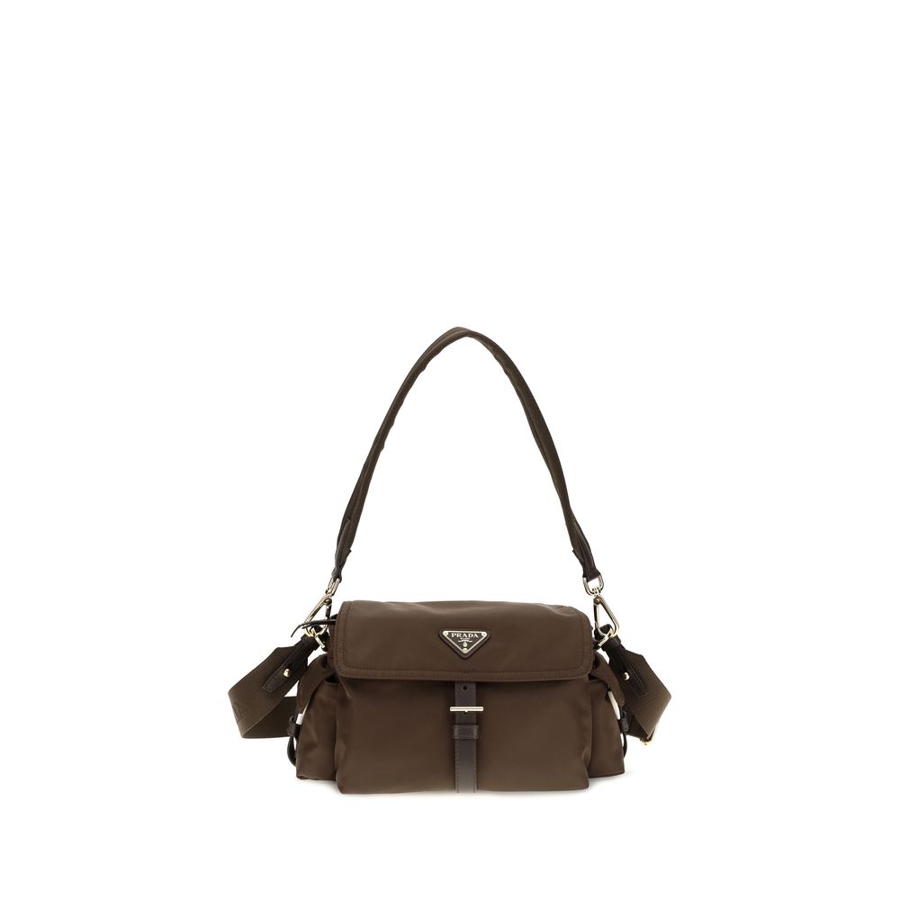 Prada Brown Recycled Polyamide Shoulder Bag - Front view