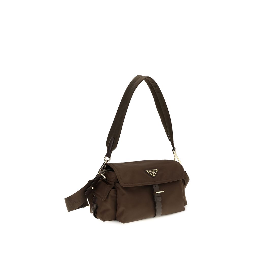 Prada Brown Recycled Polyamide Shoulder Bag - Side view