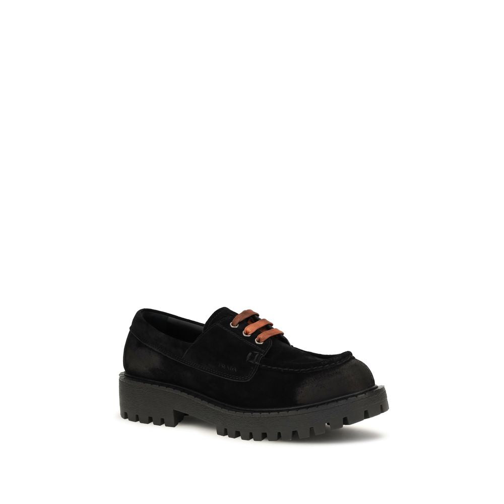 Prada Black Suede Leather Slip-On Loafers - Side view