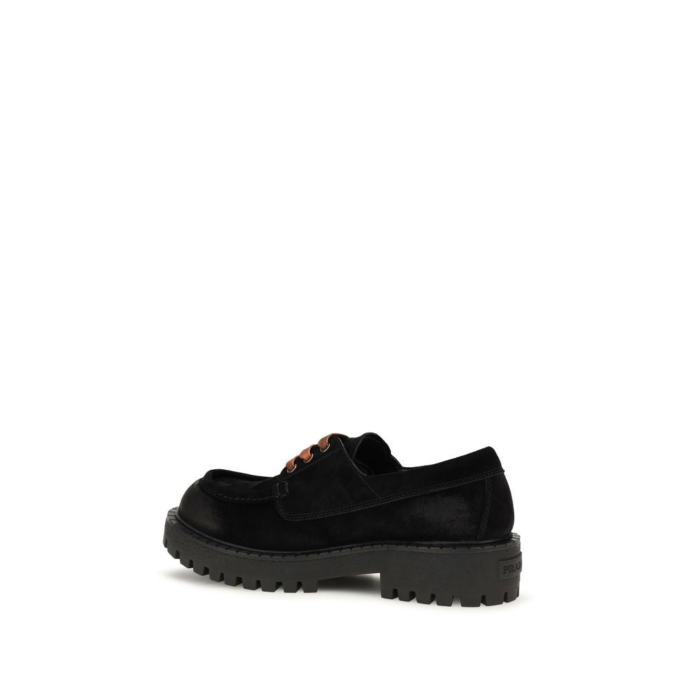 Prada Black Suede Leather Slip-On Loafers - Back view