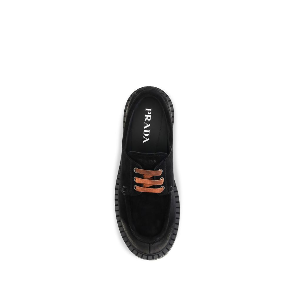 Prada Black Suede Leather Slip-On Loafers - Detail view