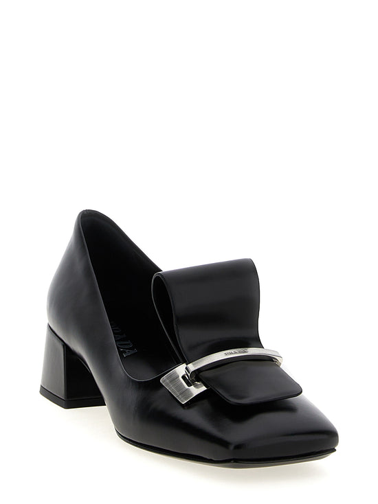 Prada Black Calfskin Mid Heel Pumps