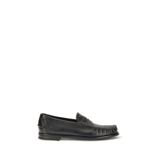 Prada Black Calf Leather Bos Taurus Slip-On Loafers