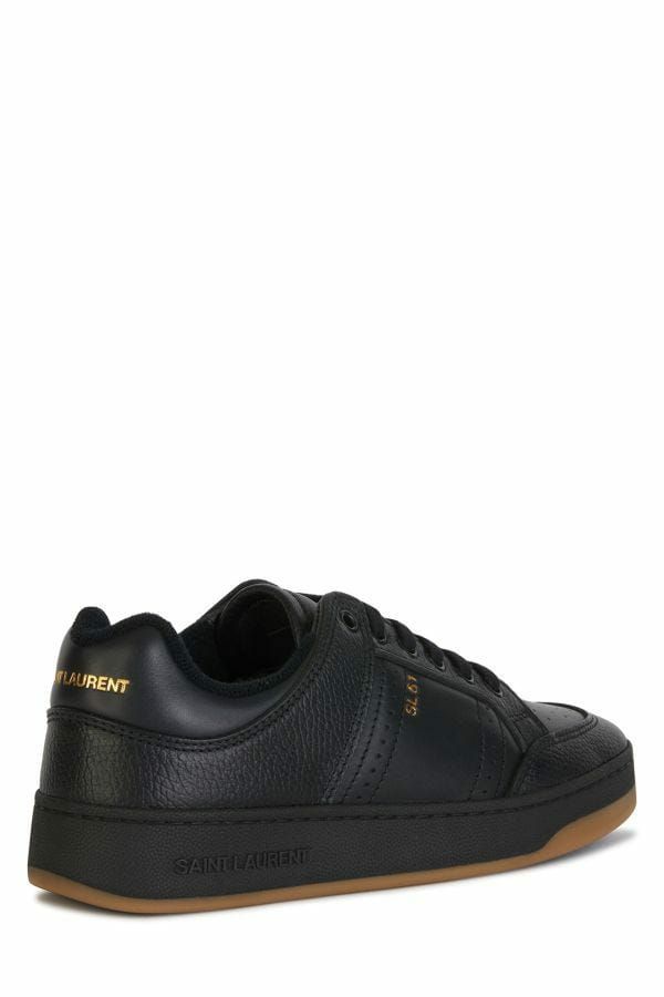 Saint Laurent Black Calf Leather Low Top Sneakers - Side view