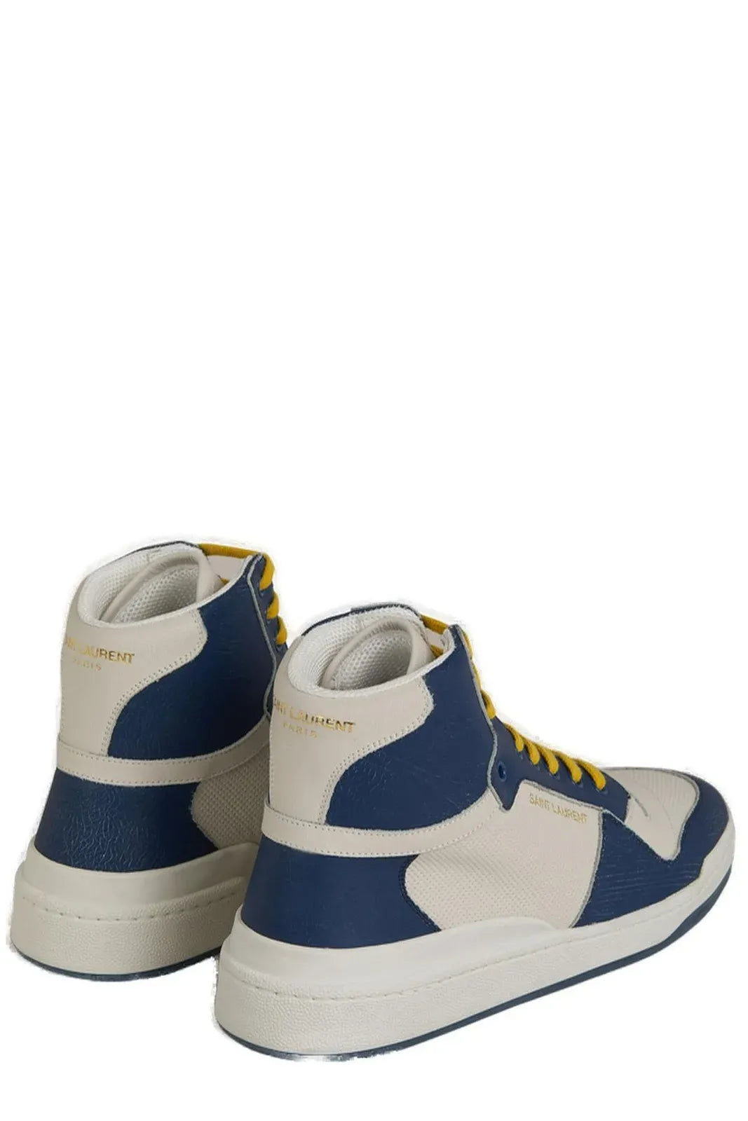 Saint Laurent Blue Calf Leather Mid Top Sneakers - Front view