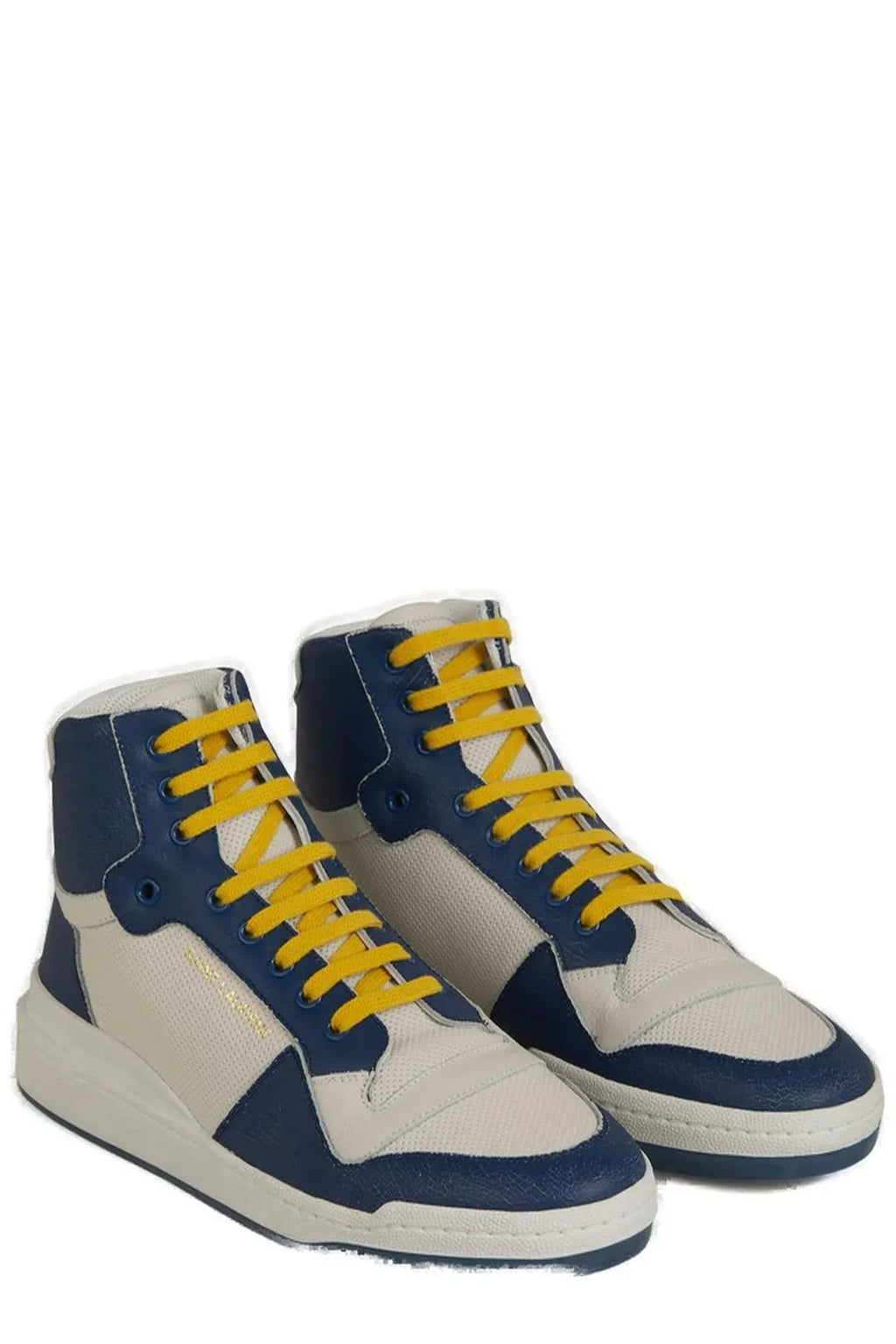 Saint Laurent Blue Calf Leather Mid Top Sneakers - Side view