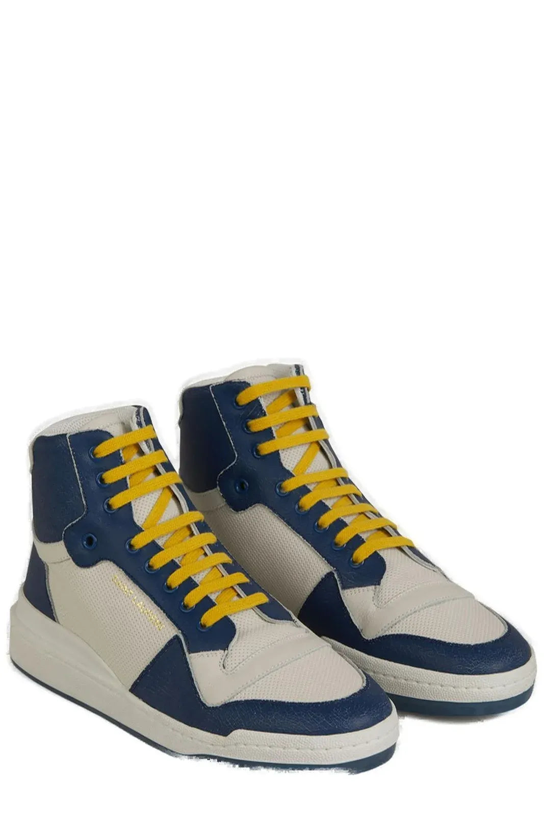 Saint Laurent Blue Calf Leather Mid Top Sneakers - Side view