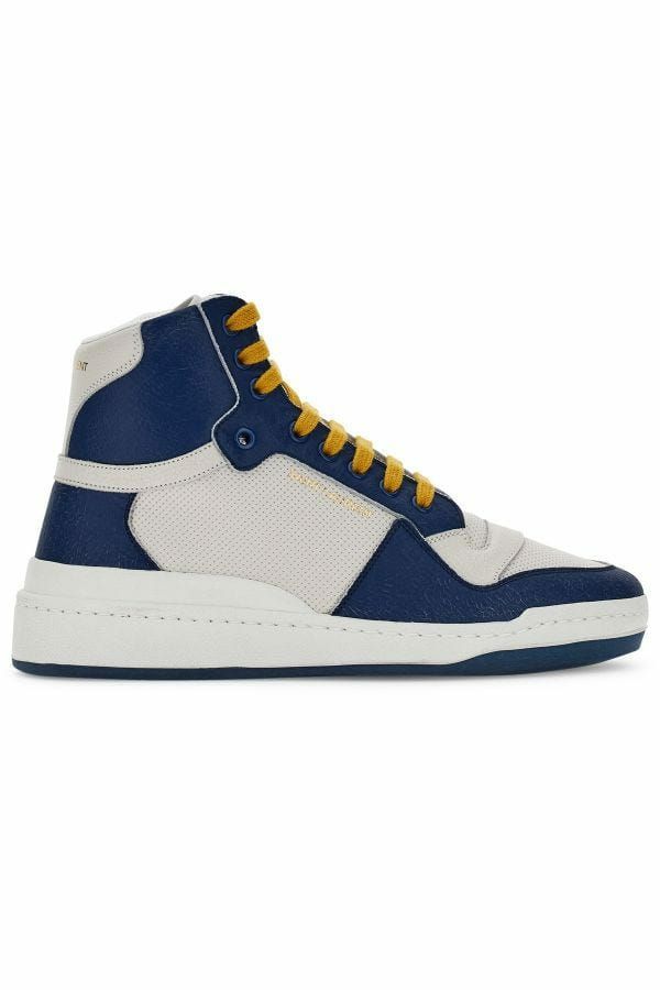 Saint Laurent Blue Calf Leather Mid Top Sneakers - Back view