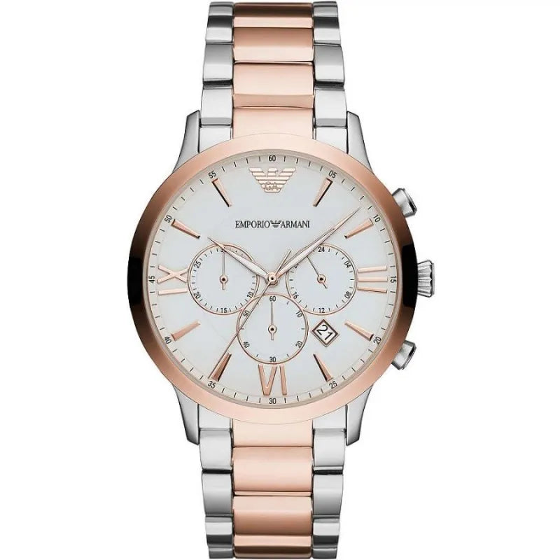 Emporio Armani Silver And Bronze Steel Chronograph Watch - Side view