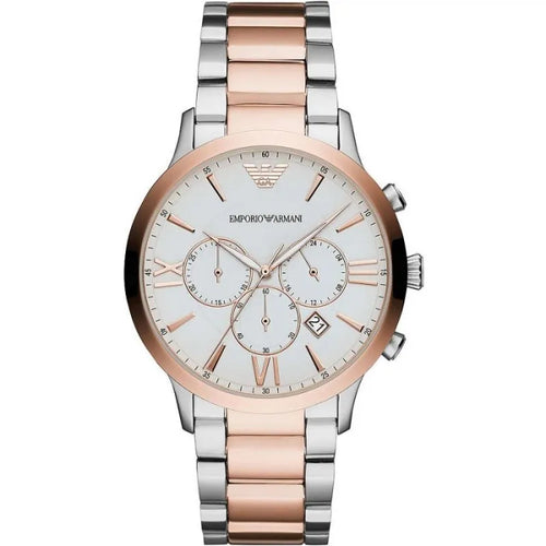 Emporio Armani Silver And Bronze Steel Chronograph Watch - Side view