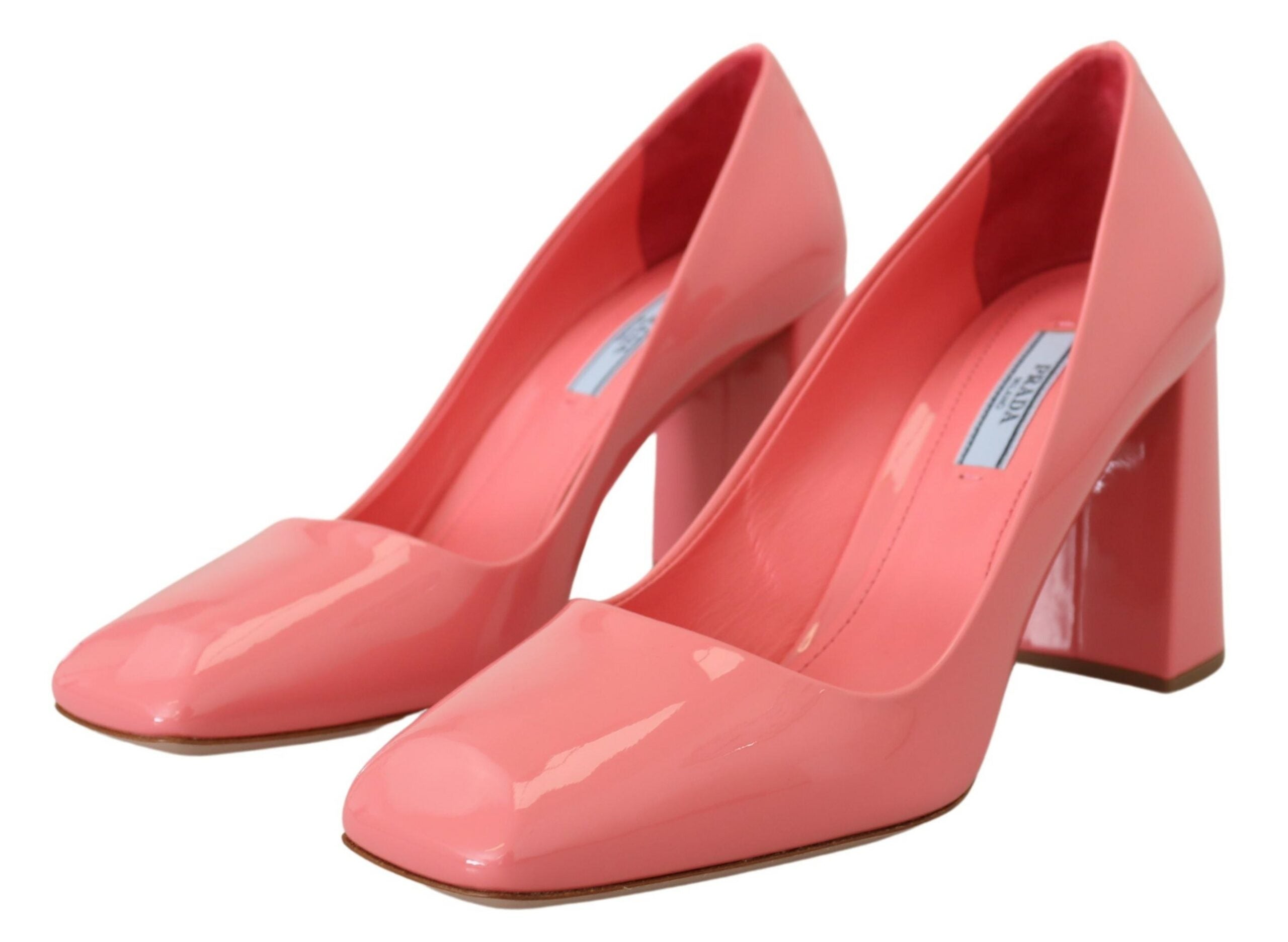 Prada Pink Patent Leather Block Heels Pumps Classic - Back view