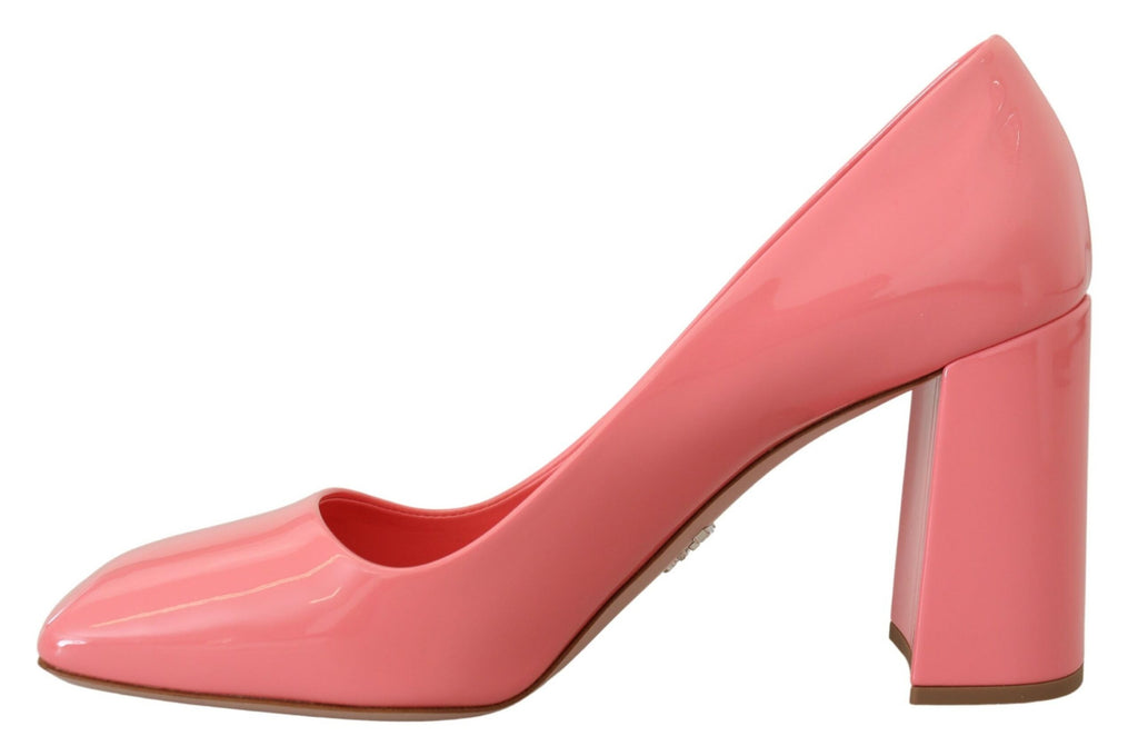 Prada Pink Patent Leather Block Heels Pumps Classic - Close-up view