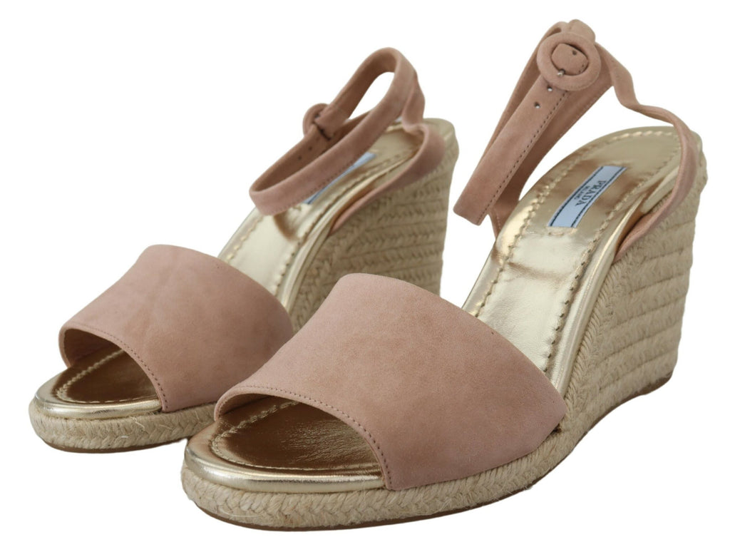 Prada Pink Suede Leather Ankle Strap Sandals - Close-up view