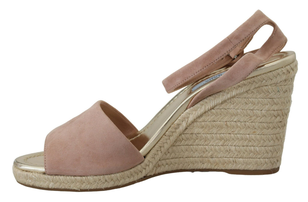 Prada Pink Suede Leather Ankle Strap Sandals - Styled view